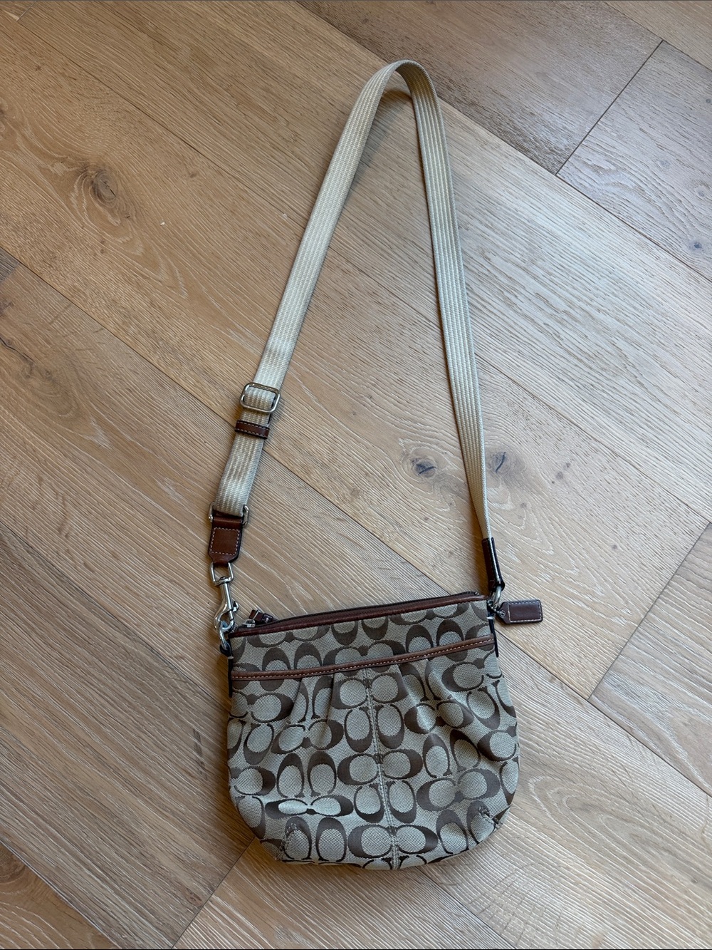 Coach Beige and Brown Signature Crossbody Bag